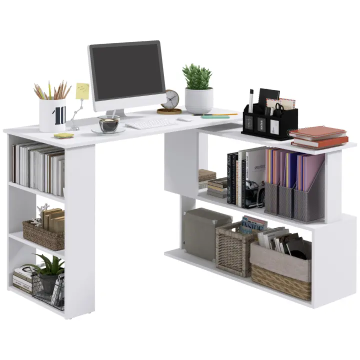 HOMCOM Escritorio Esquinero Giratorio Escritorio en L con Estantería Mesa de Escritorio con Estantes para Oficina Estudio 120x110x74,5 cm - 1