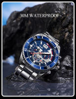 Reloj De Pulsera De Lujo Para Hombre POshi Resistente Al Agua Con Cronógrafo Y Foco Luminoso Correa De Aleación Fecha Reloj De Negocios - details 14