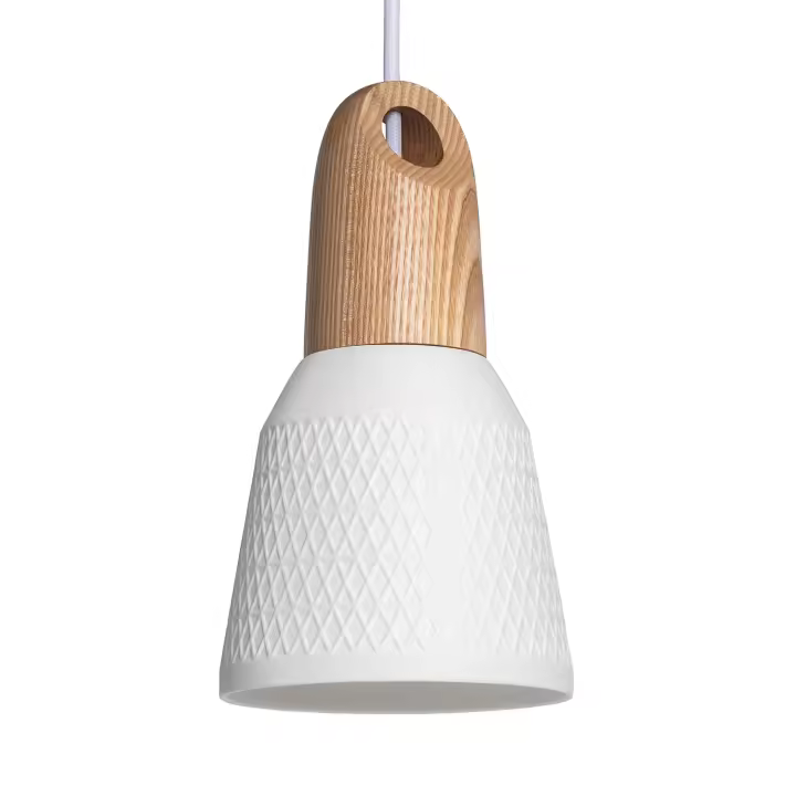 Ledkia Lámpara Colgante Cerámica y Madera Retilles Blanco - 1