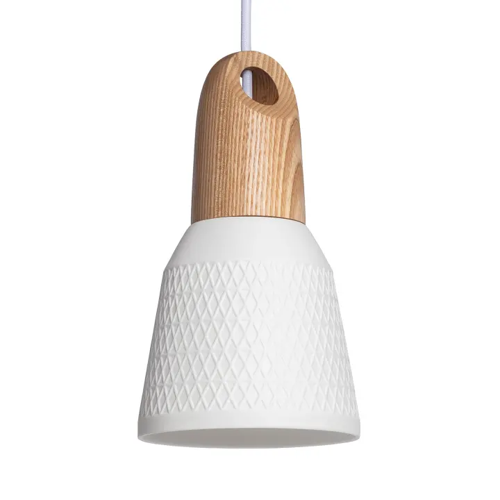 Ledkia Lámpara Colgante Cerámica y Madera Retilles Blanco - 1