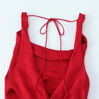 Vestido Rojo Elegante Sin Mangas Para Mujer TRAF 2025 Con Cuello En V Y Detalle De Cuerda En La Espalda Silueta Larga Fluidez - details 11