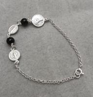 pulsera triple protección San Benito, Judas Tadeo , virgen de la Milagrosa y piedra onix. plata de ley-40ycuatrojoyeria - details 0