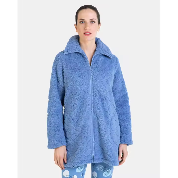 Bata corta de Mujer Massana Tejido Tipo Borreguito (Azul) - 1