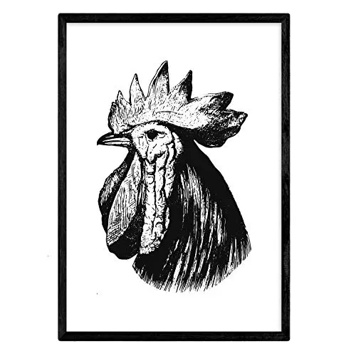Nacnic Lámina De Gallo. Posters Con Animales En Blanco Y Negro. - 1