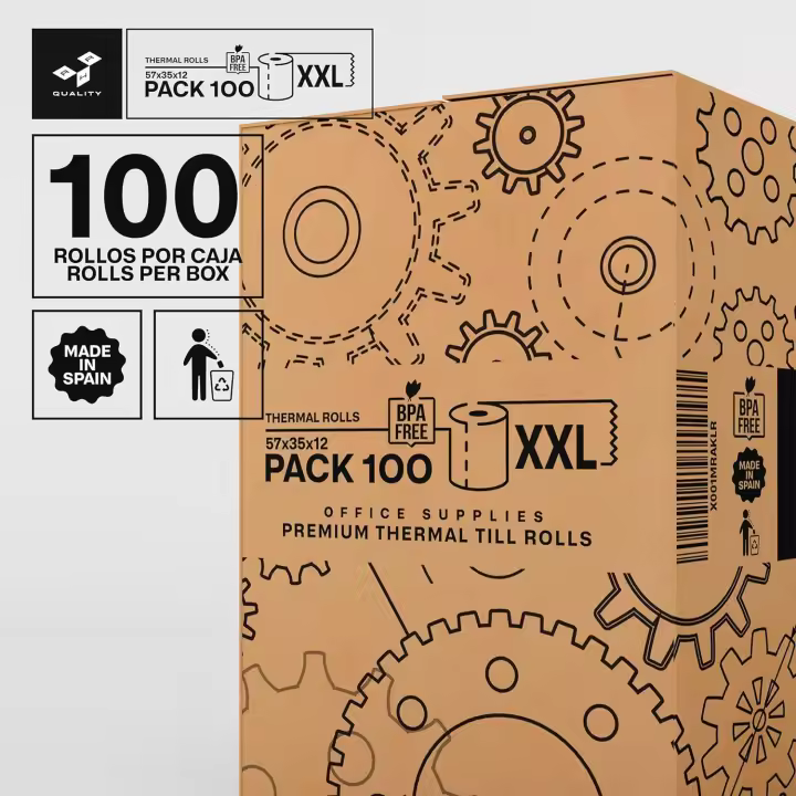 AHR Quality Rollos de Papel Térmico Blanco 57x35x12 mm Para TPV Sin BPA - Papel Termico 57mm - Papel Datáfono de Alta Durabilidad (100) - 1