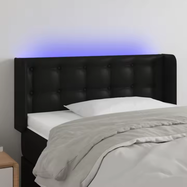 vidaXL Cabecero con LED cuero sintético negro 103x16x78/88 cm - 1
