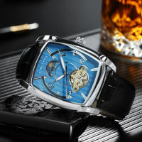 Reloj De Pulsera Mecánico De Lujo Para Hombres Con Fase De La Luna Y Tourbillon Cuarzo Skeleton Automático Manos Luminosas Correa De Cuero Tonneau Resistantes Al Choque Y Agua - details 1