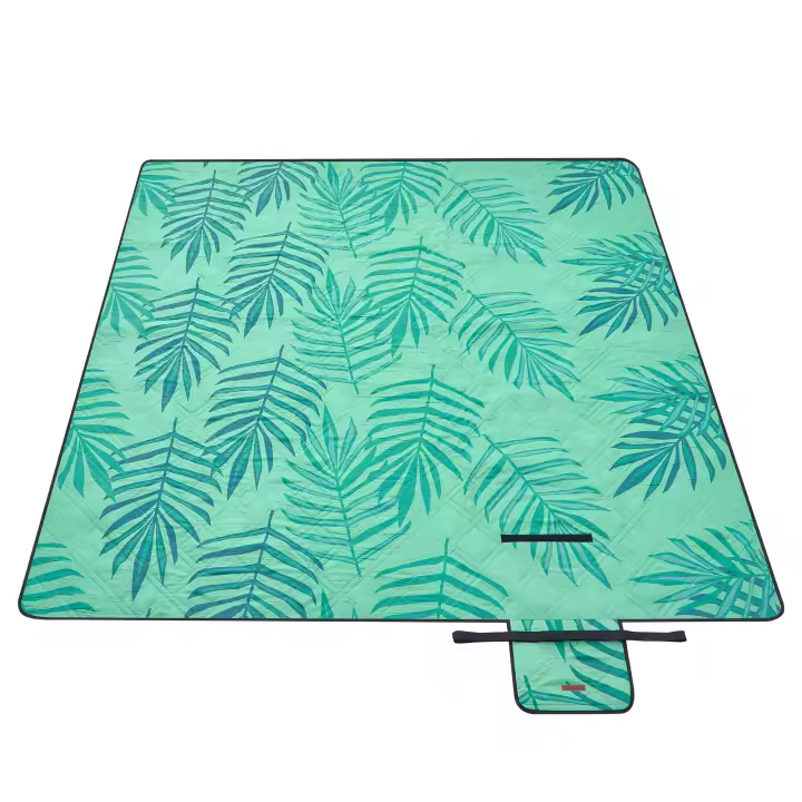 SONGMICS Manta de Picnic, 200 x 200 cm, Manta de Camping Grande, para Parque, Jardín, Playa, Impermeable, Lavable a Máquina, Plegable, Motivo de Helechos y Azul Claro/Motivo de Helechos y Gris/Motivo de Helechos y Rosa/Motivo de Helechos y Verde - 1