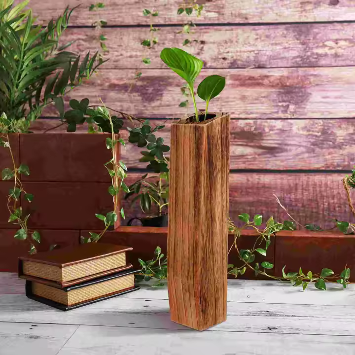 Vaso De Flores Vintage De Madera Wakauto a Prueba De Fugas Decoración Para Escritorio De Oficina Soporte Para Plantas Y Flores (Café) - 1