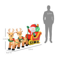 HOMCOM Papá Noel Inflable con Trineo y Renos con Luces LED Decoración de Navidad para Exterior Aire Libre con Inflador 240x57x112 cm Multicolor - details 3