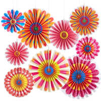 Pack of 9 Paper Fans Colourful Decoration Hanging Garland Pink Flowers Paper Fan Party Decoration for Wedding Birthday Summer Table Decoration Garden Party Hawaiian Decoration - details 2