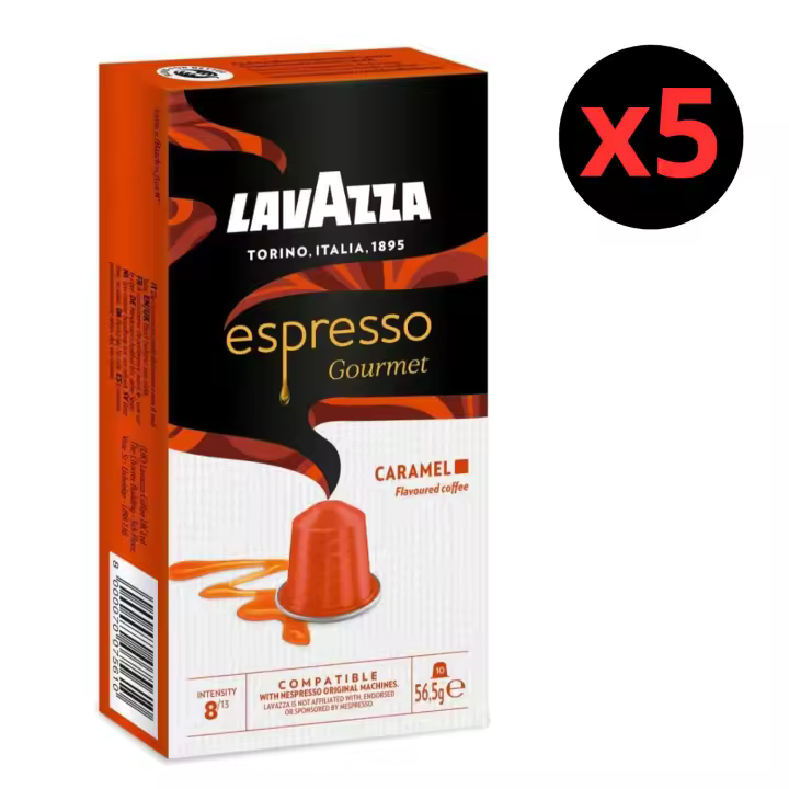 Lavazza Espresso Gourmet Caramelo, Pack 50 Cápsulas de Aluminio Compatibles con Máquinas Nespresso* Original, con Aroma Natural de Caramelo, 100% Arábica, Intensidad 8/13, Tostado Medio - 1