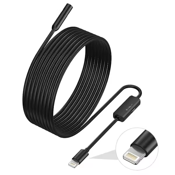 Endoscopio para iPhone, ILIHOME Cámara de Inspección con Lente de 5,5mm para, 2 Metros de Cable Semirrígido Boroscopio IP68 Impermeable 2 M - 1