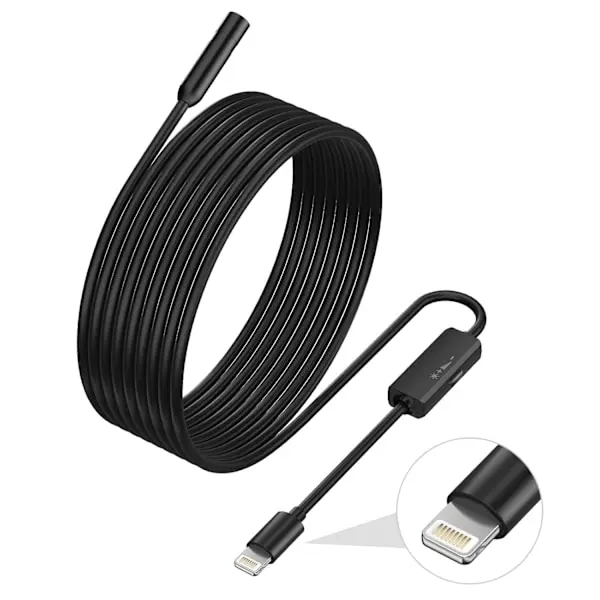 Endoscopio para iPhone, ILIHOME Cámara de Inspección con Lente de 5,5mm para, 2 Metros de Cable Semirrígido Boroscopio IP68 Impermeable 2 M - 1