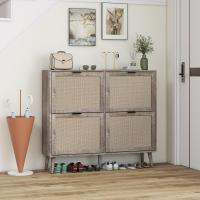 Mueble Zapatero de Cuatro Puertas (105x24x91cm), Mueble Zapatero gris vintage de Cuatro Puertas with aspecto de Trinquete, dobles with trasero Panel, para pasillos y zonas - details 2