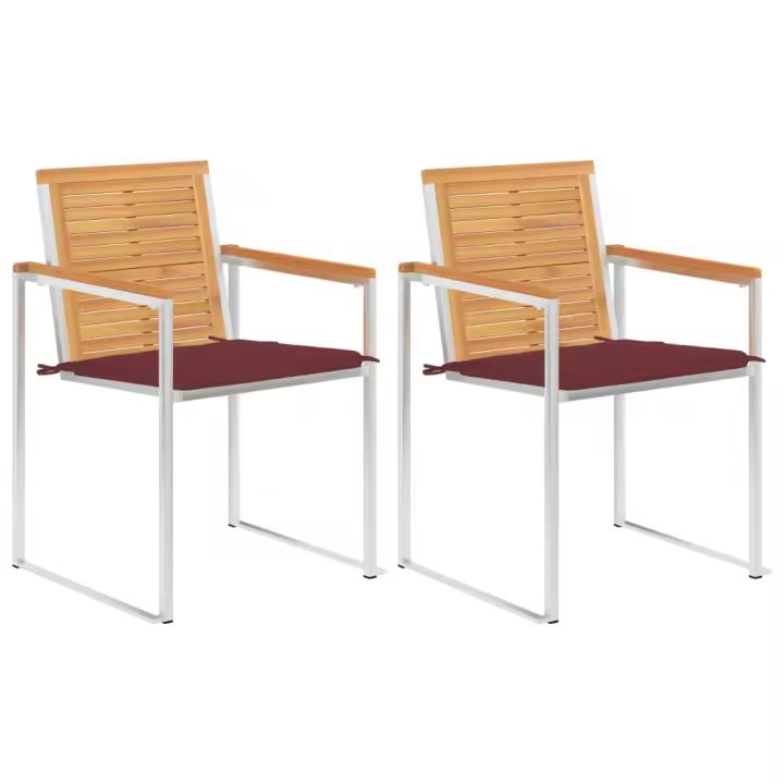 vidaXL Sillas de jardín con cojines 2 uds madera maciza teca y acero - 1