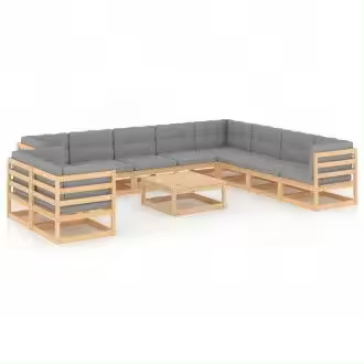 VIDAXL 3076979 conjunto de muebles exteriores para terrazas y jardines en madera de pino con cojines color gris vida xl - 1