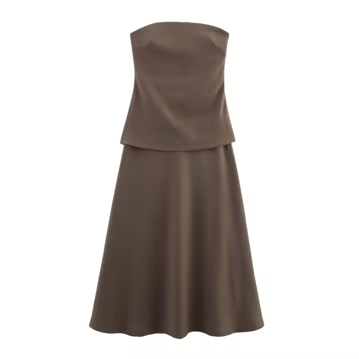 Vestido UNIZERA Para Mujer Estilo Straight Con Cintura Acoplada Y Hombros Descubiertos Sin Mangas De Verano Alineado Midi Sin Capas - 1