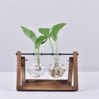 Vaso De Hierro Hidroponía Vintage Jarrón De Flor De Vidrio Con Marco De Madera Para Bonsái Decoración De Escritorio Y Hogar - details 10