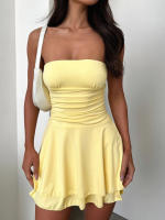Vestido Corto Elegante De Verano Para Mujer Color Sólido Con Falda De Postre Ajustado Y Elegante Para Trabajo Y Noche - details 20