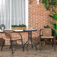 Outsunny Conjunto de Mesa y 2 Sillas de Jardín Juego de 3 Piezas Sillas y Mesa de Ratán con 2 Sillas Apilables y 1 Mesa de Centro Redonda para Terraza Césped Balcón Marrón - details 1