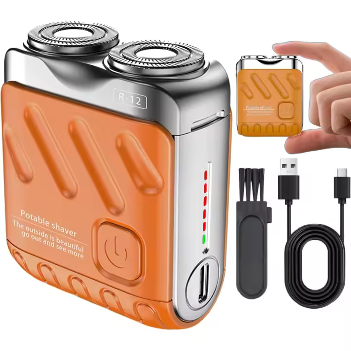 Afeitadora eléctrica portátil de doble anillo rotatorio, modelo 2025, mini afeitadora de doble cabezal, lavable, recargable por USB (azul) - 1