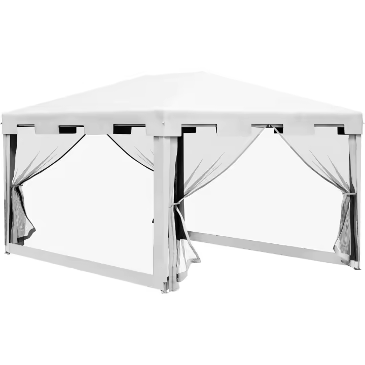 Carpa de Jardín 4x3 m Cenador Desmontable Exterior con 4 Mosquiteras Laterales 2 Puertas con Cremallera y 6 Orificios de Drenaje Impermeable Anti-UV para Terraza Patio Playa Blanco y Negro - 1