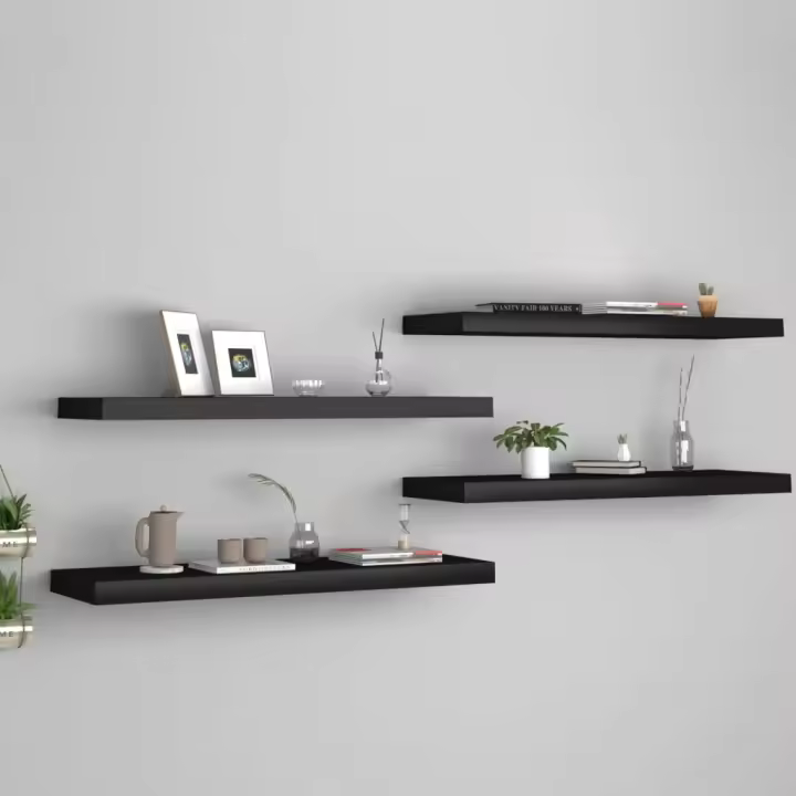 Estantes flotantes de pared 4 uds MDF negro 80x23,5x3,8 cm - 1