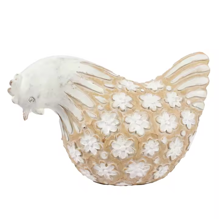 CAPRILO REGALOS & DECORACIÓN Figura Decorativa de Resina "Gallina Flores Blancas". Adornos y Esculturas. Animales. Regalos Originales. Decoración Hogar. 19,50 x 10,50 x 12,50 cm. - 1