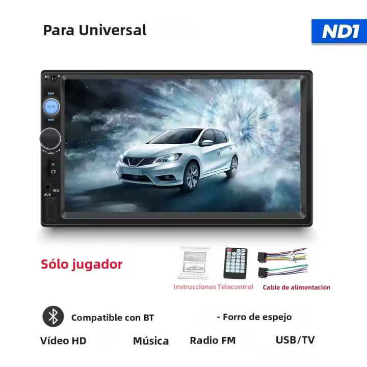 Reproductor Multimedia Para Coche Universal 7 Pulgadas Pantalla Táctil HD MP5 Con GPS FM BT Entrada AUX Radio De Espejo 7010B - 1