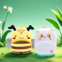 Mochila Grande De Peluche Con Diseño De Animal De Dibujos Animados: Abeja Gato Para Estudiantes Material De Tela De Lana Y Lining De Poliéster - details 0