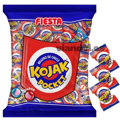 Kojak Pocket Cereza, Caramelos rellenos de chicle sabor cereza, Bolsa con 200 unidades. - 1