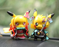 Figuras De Colección Anime Hot Pikachu Cosplay Demon Slayer Tanjirou Nezuko Zenitsu Inosuke PVC 9CM Regalo De Cumpleaños Para Niños - details 8