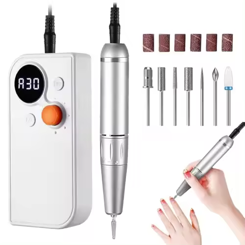 Taladro de uñas portátil eléctrico recargable: taladro de uñas inalámbrico profesional de 30000 RPM, juego de taladro de uñas E-File con 7 brocas para uñas, pulido - 1