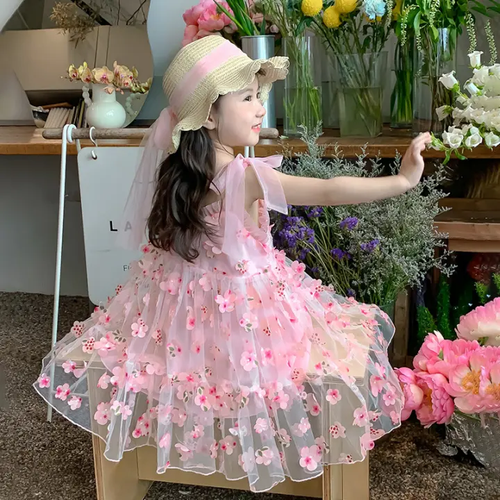 Vestido De Princesa Para Bebé Niña Verano Con Volante Y Diseño De Pétalos Vestido De Cumpleaños De Malla Para Niñas Edad 0-3 Años - 1
