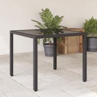 vidaXL Mesa de jardín superficie de vidrio ratán PE 90x90x75 cm en color Marrón/Gris/Gris claro y más | estructura resistente ideal para salón dormitorio o estudio - details 4