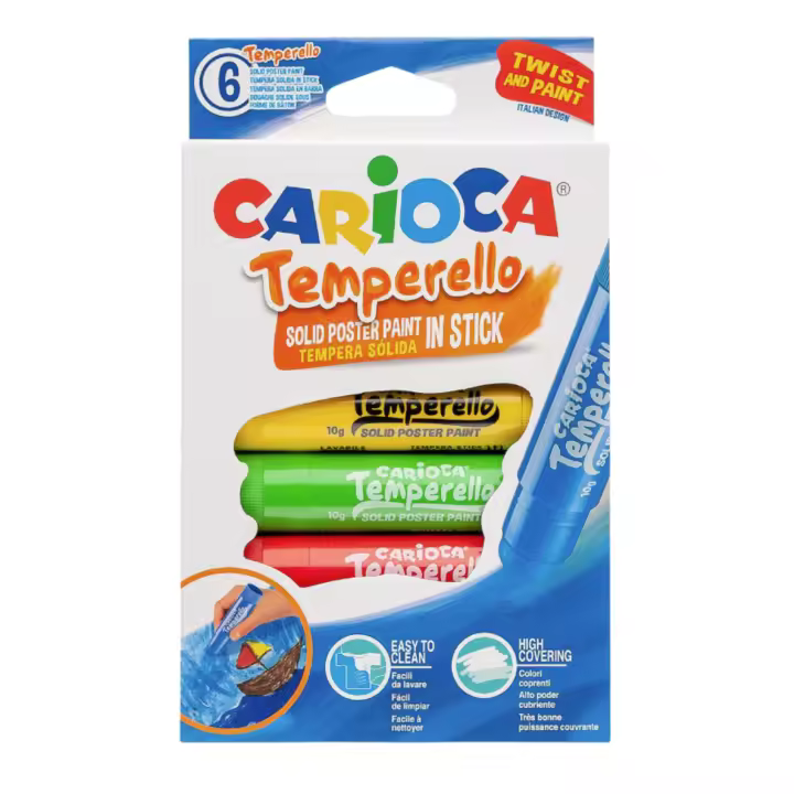 Carioca  - TEMPERELLO Pack de 6 Témperas Sólidas  Colores Brillantes y Lavables con Secado Rápido - 1