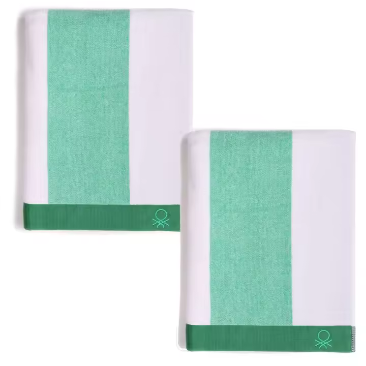 Set 2 toalla de playa 90x160cm 450gsm terry 100%algodon verde CASA BENETTON - 1