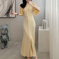 Vestido De Encaje Elegante Francés Para Mujer Verano Primavera Slimming Mermaid Mid-Calf O-Neck Estilo Callejero Polyester - details 1