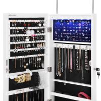 Espejo joyero con luz led, organizador montado en la pared con cierre seguro, colgante para puerta, espejo y compartimentos, perfecto para pendientes, collares - details 4
