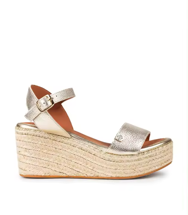 Sandalias de yute con cuña metalizadas Popa Arambol en laminado oro - 1