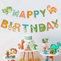 Guirnalda De Feliz Cumpleaños Con Dinosaurios Decoración De Fiesta Infantil Con Globos Roar Dino Y Animales Del Árbol De Safari Tamaño 1er Cumpleaños - details 0