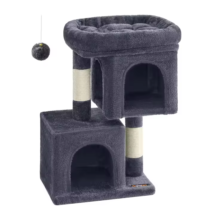 Feandrea Árbol para Gatitos, Torre de 67 cm, S, para Gatitos de hasta 3 kg, Plataforma Grande , 2 Cuevas , Rascador, Beige/Gris Ahumado/Gris Claro - 1