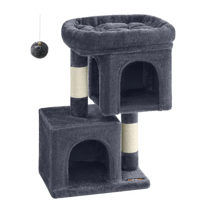 Feandrea Árbol para Gatitos, Torre de 67 cm, S, para Gatitos de hasta 3 kg, Plataforma Grande , 2 Cuevas , Rascador, Beige/Gris Ahumado/Gris Claro - 1