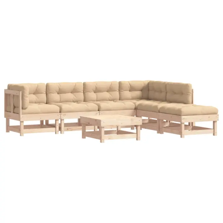 vidaXL Juego de muebles de jardín 7 piezas y cojines madera maciza - 1