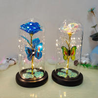Lámpara De Rosas Artificiales Con LED Colores Y Mariposa En Vidrio Regalo Para Mujeres Luz De Galaxia Rosa Artificial Con Mariposa Y LED Colorido - details 8