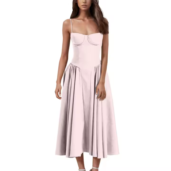 Vestido Midi Elegante Y Delgado Sin Espalda Para Mujer Vestido De Fiesta De Verano Elegante Con Suspensión Sólida Vestidos Para Mujer - 1
