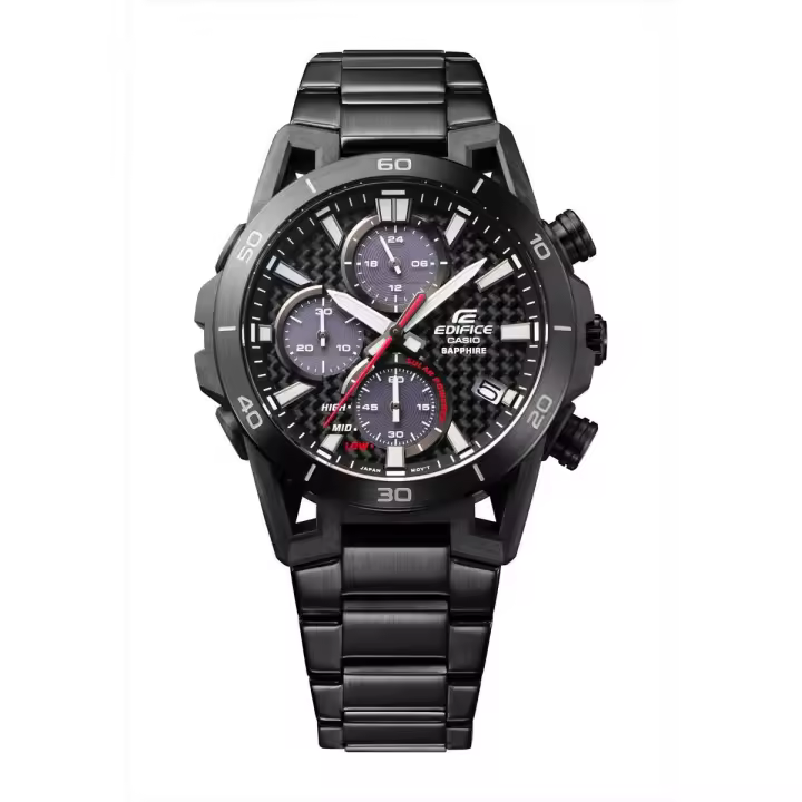 reloj cronógrafo hombre solar CASIO EDIFICE SUSPENSION BUILDING EFS-S640YDC-1AJF JDM 44.5mm 100m WR cristal de zafiro caja de carbono y acero JDM (mercado interior japonés) Indicador de reserva de mar - 1