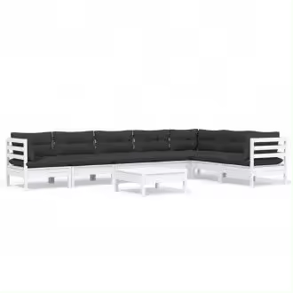 VIDAXL set de sofás modulares de 8 piezas de madera de pino blanco y cojines de color antracita - 1
