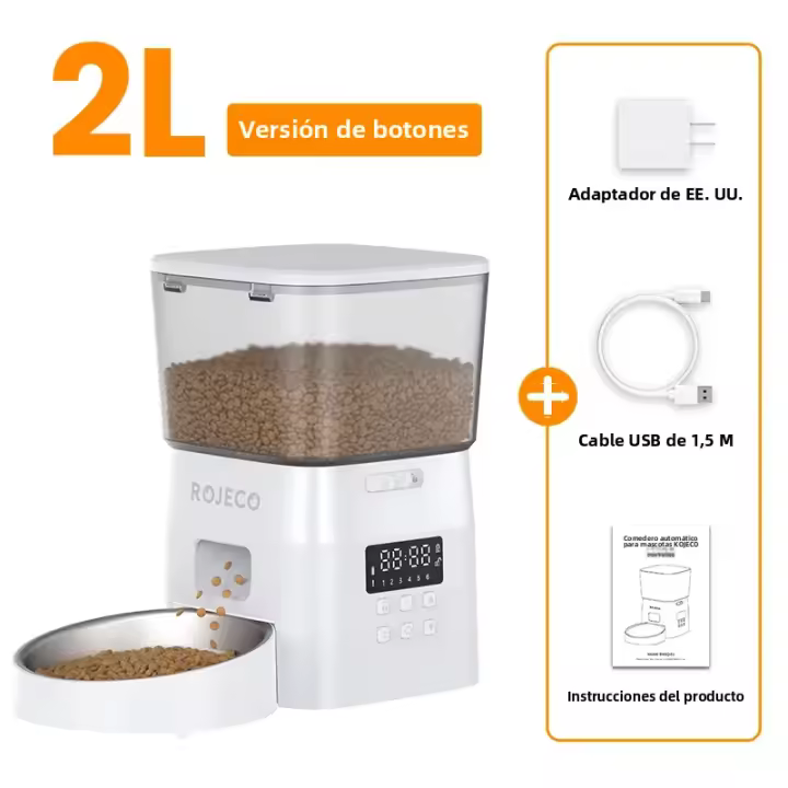ROJECO Alimentador Automático Para Mascotas Botón Versión Dispensador De Alimentos Secos Para Gatos Y Perros Control Inteligente - 1